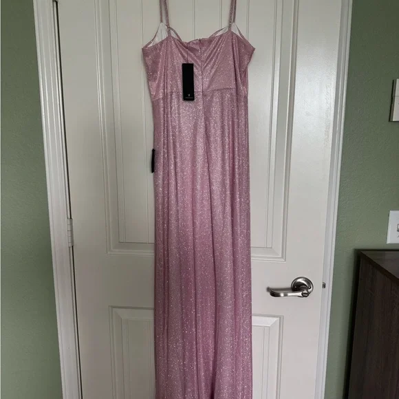Lulu's Pink and Silver Spaghetti Strap Maxi Gown - Picture 2 of 4